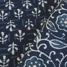 Load image into Gallery viewer, Indigo hand block printed Kantha stitched cotton fabric
