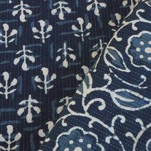Load image into Gallery viewer, Indigo hand block printed Kantha stitched cotton fabric