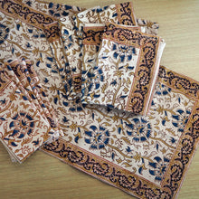 Load image into Gallery viewer, A set of six hand printed table napkins with natural dyes