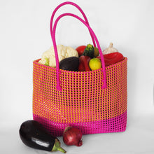 Load image into Gallery viewer, Fair trade market basket hand woven from recycled plastic