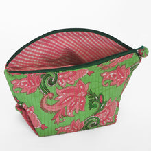 Load image into Gallery viewer, Quilted cosmetic or jewellery purse set - pink/green