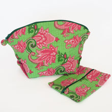 Load image into Gallery viewer, Quilted cosmetic or jewellery purse set - pink/green