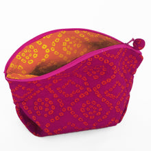 Load image into Gallery viewer, Quilted cosmetic or jewellery purse set - magenta/orange