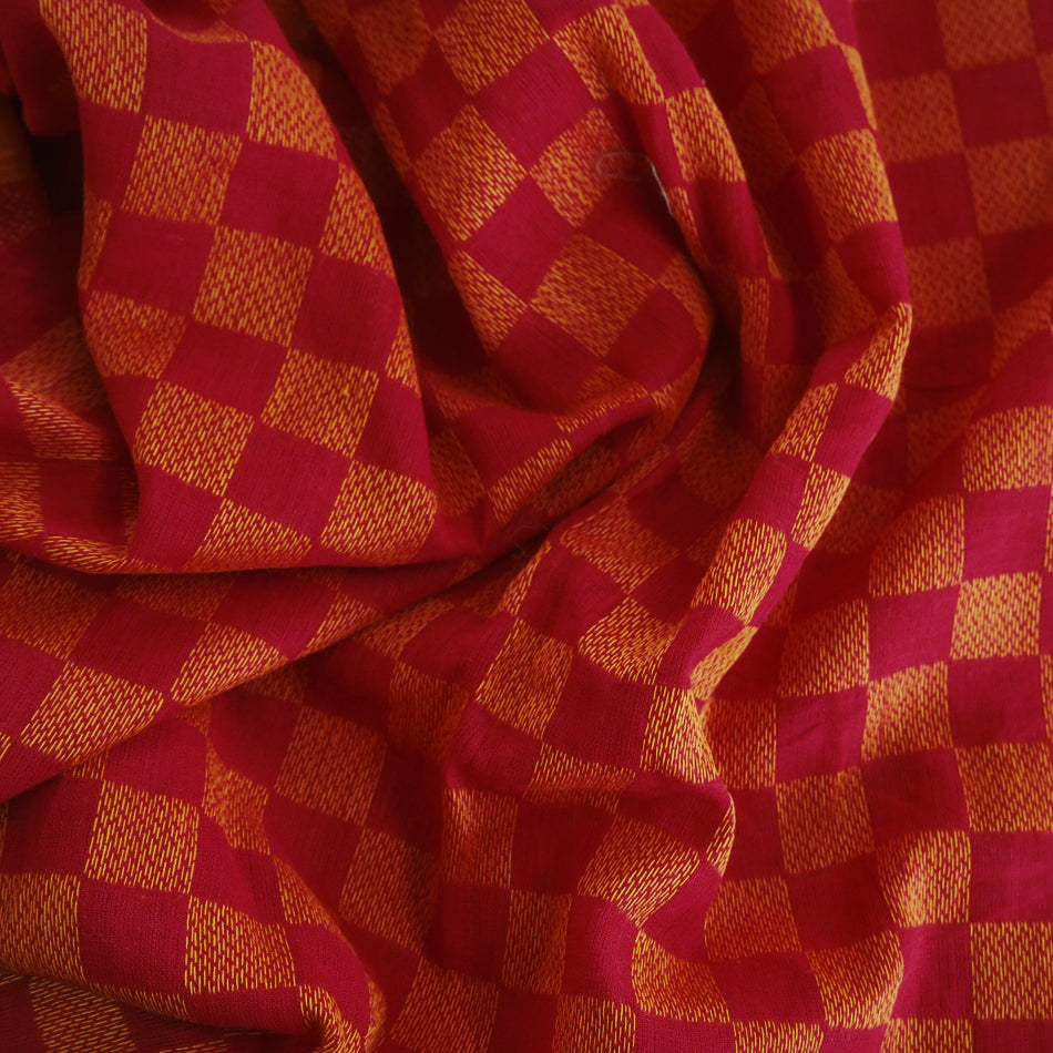 Pre-washed jacquard red/orange cotton fabric