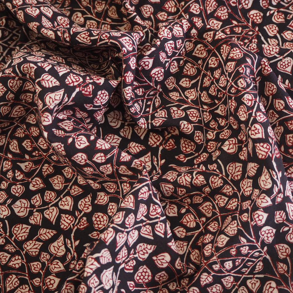 Natural dyed Bagh red/black hand block printed cotton - 2.5 metres