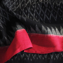 Load image into Gallery viewer, Hand woven black/red Pochampally Ikat cotton fabric