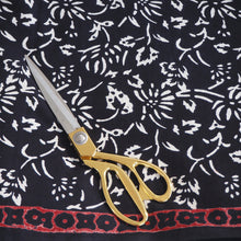 Load image into Gallery viewer, Bagh hand block printed black/white cotton fabric with red border