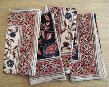 Load image into Gallery viewer, A set of four hand printed table napkins with natural dyes