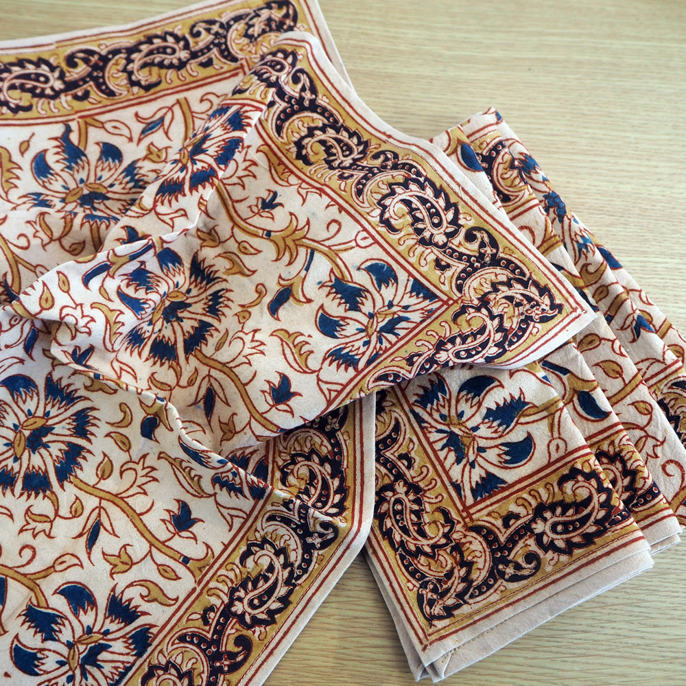A set of six hand printed table napkins with natural dyes
