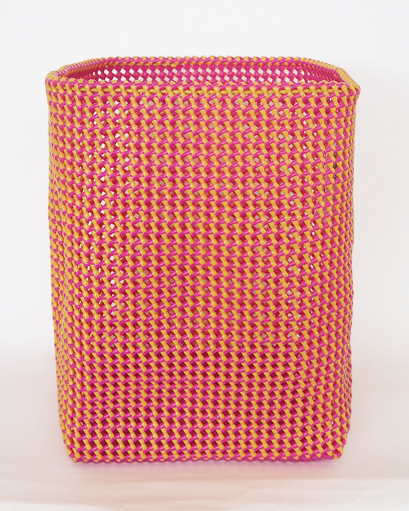 Fair trade storage basket hand woven from recycled plastic