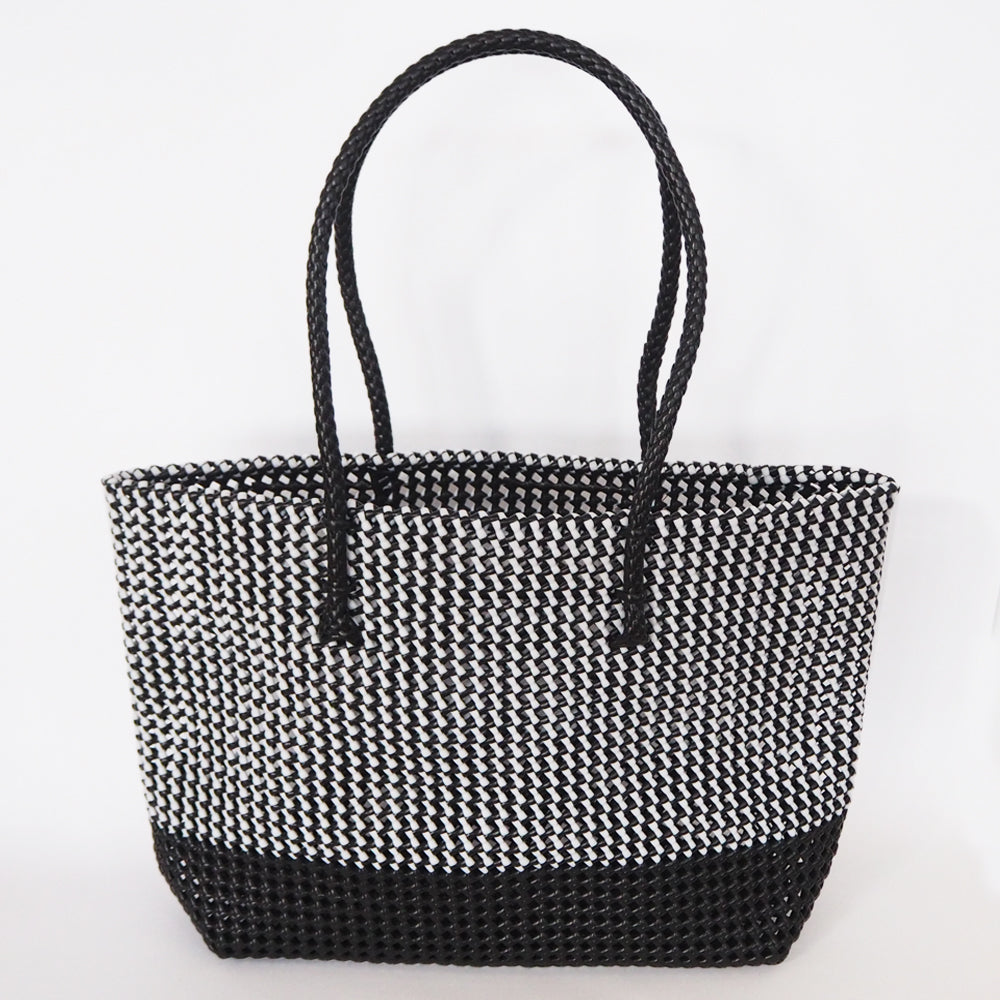 Fair trade market basket hand woven from recycled plastic