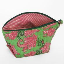 Load image into Gallery viewer, Quilted cosmetic or jewellery purse set - pink/green
