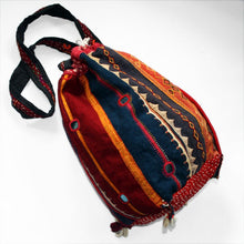 Load image into Gallery viewer, Hand embroidered drawstring bag from recycled textiles
