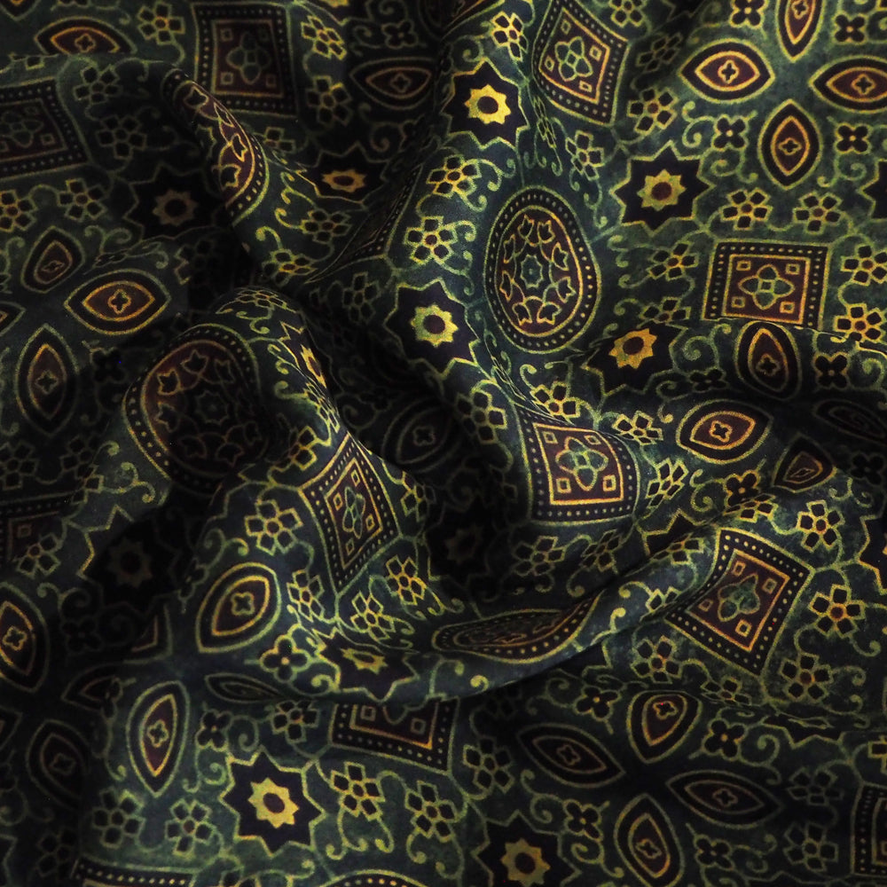 Hand printed Ajrakh Modal silk with natural dyes.
