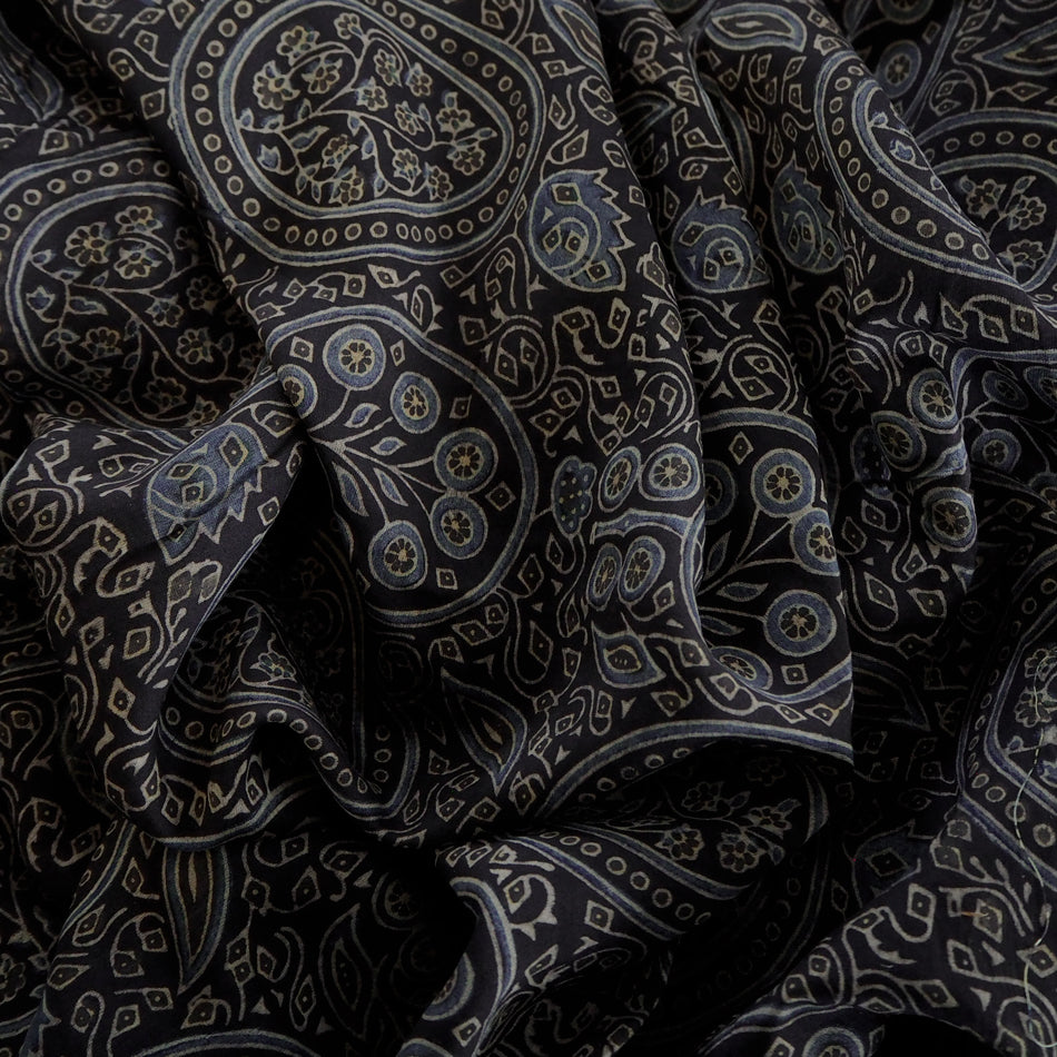 Hand printed Ajrakh Chanderi Silk with natural dyes