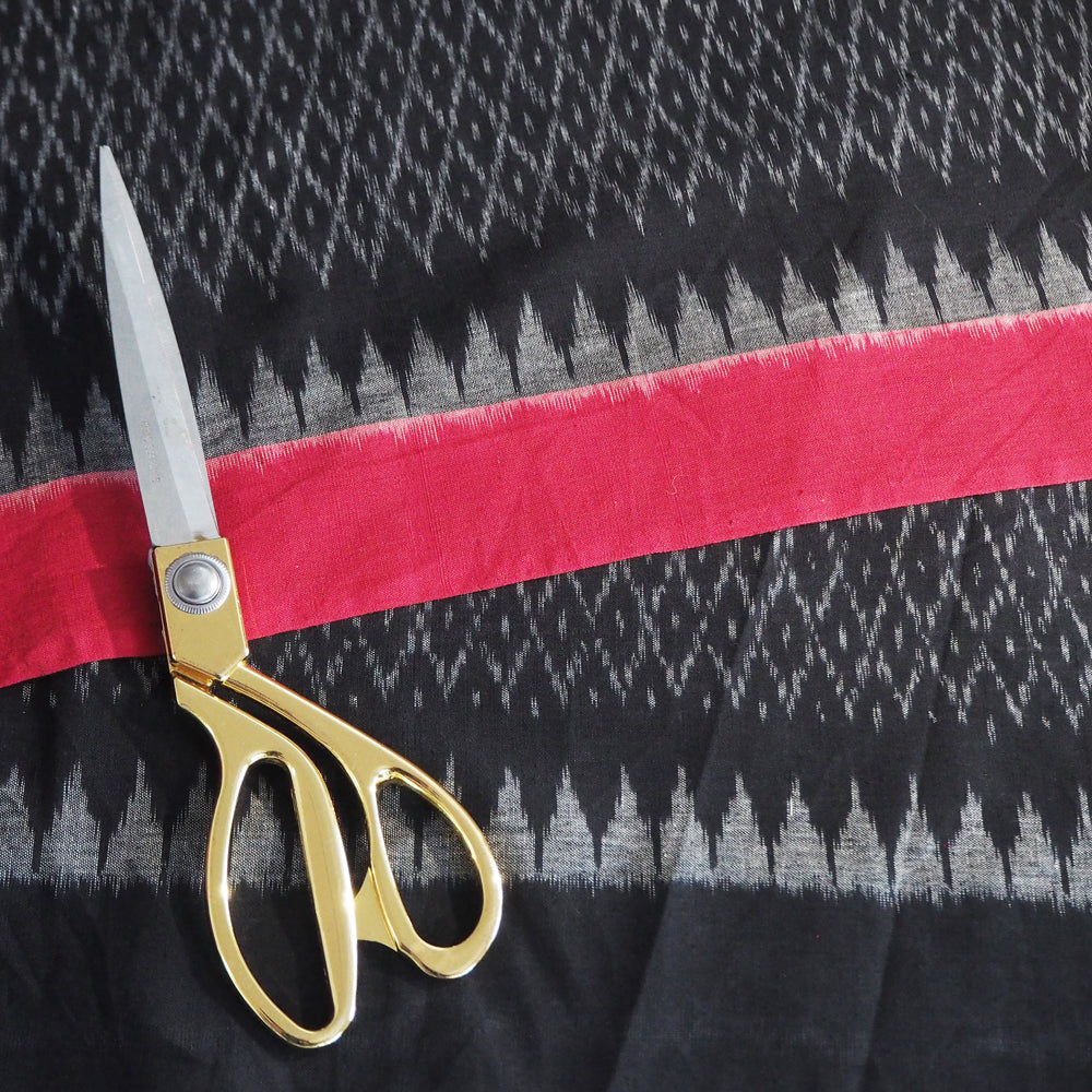 Hand woven black/red Pochampally Ikat cotton fabric