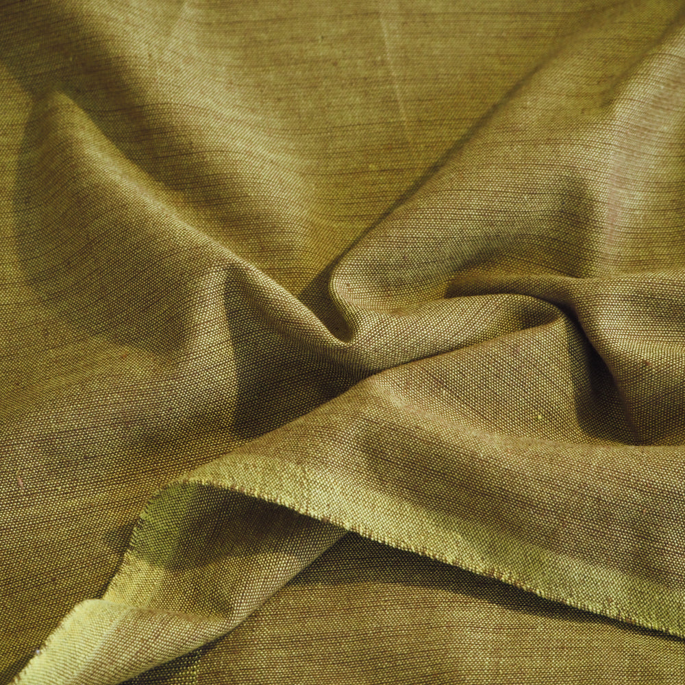 Hand woven ginger green cotton fabric