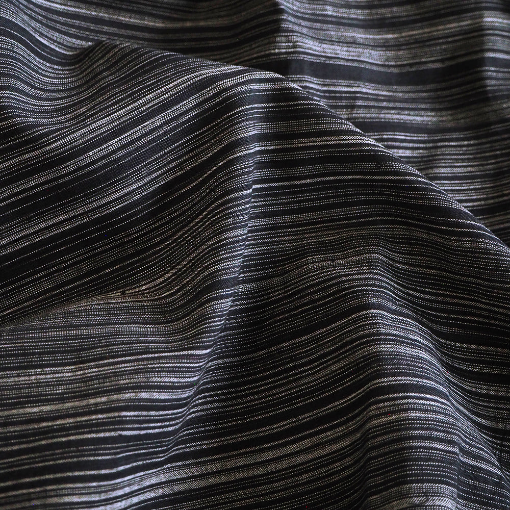 Hand woven pre-shrunk black/white striped cotton fabric