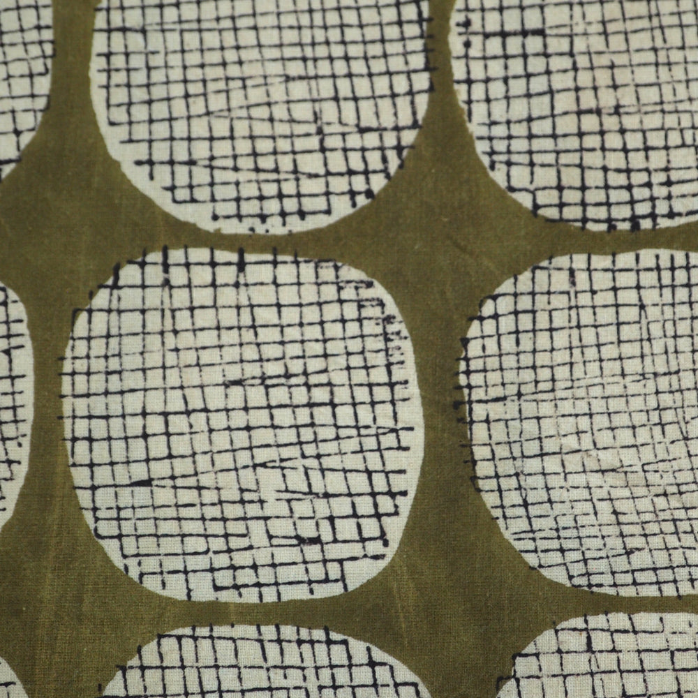 Hand block printed cotton fabric with a modernist vibe - olive