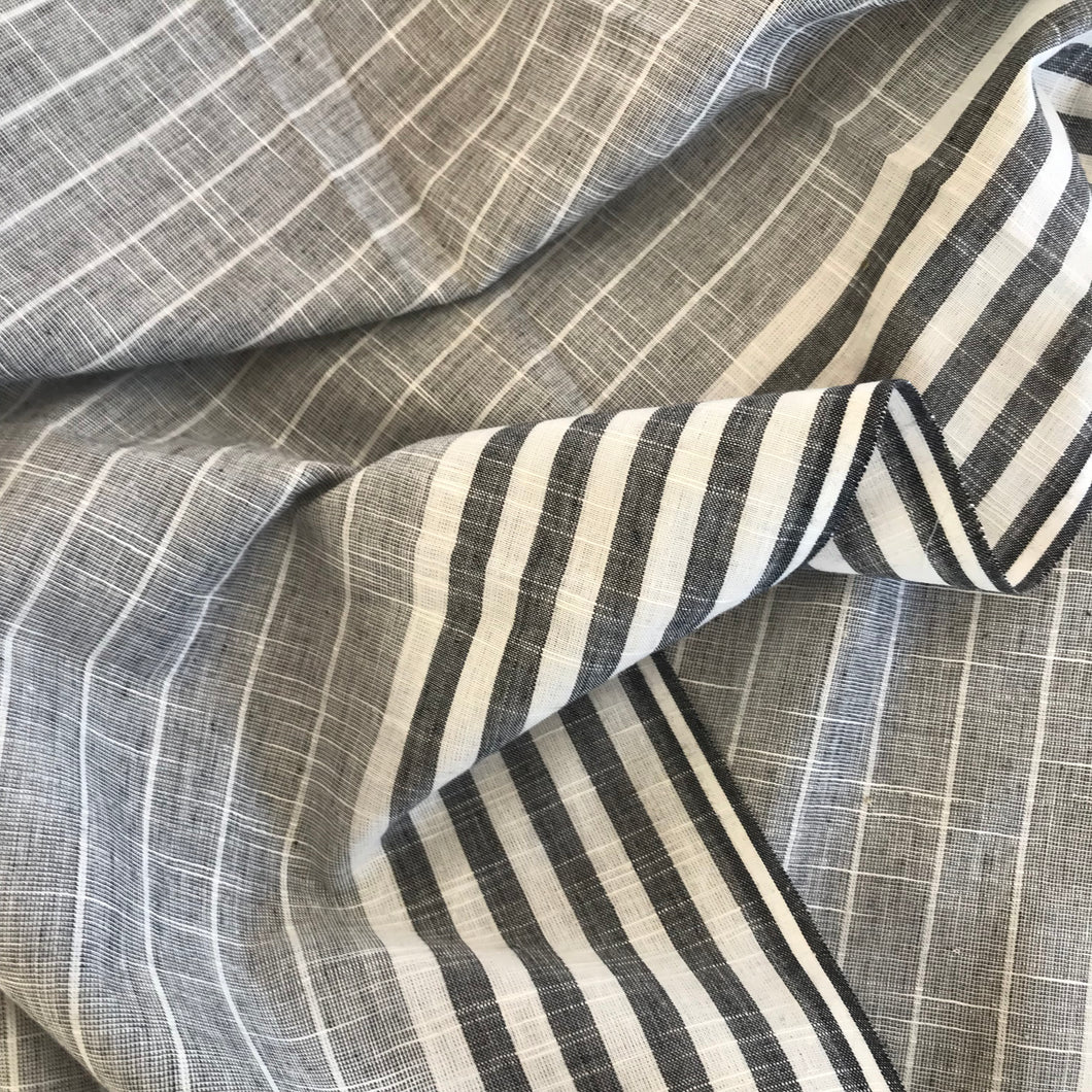 Grey handloom slub cotton stripes with border