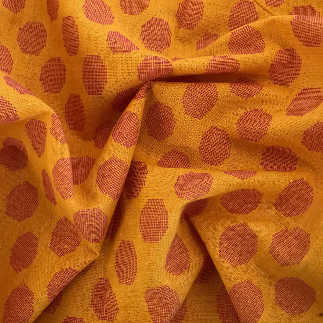 Pre-washed jacquard yellow/orange cotton fabric