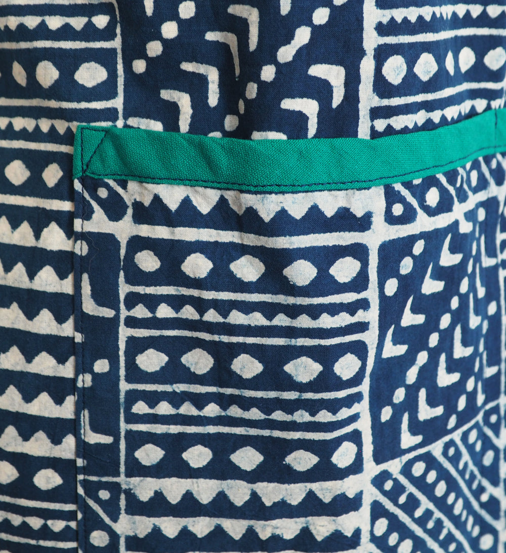 Double sided apron in hand printed cotton
