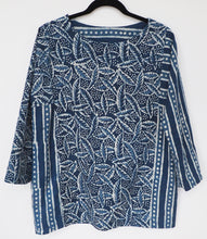 Load image into Gallery viewer, Dancing Leaves and Wonky Stripes tunic
