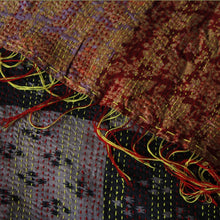 Load image into Gallery viewer, Recycled reversible silk sari Kantha stitched scarf
