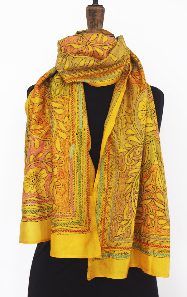 Hand embroidered silk shawl by Alima Khatun