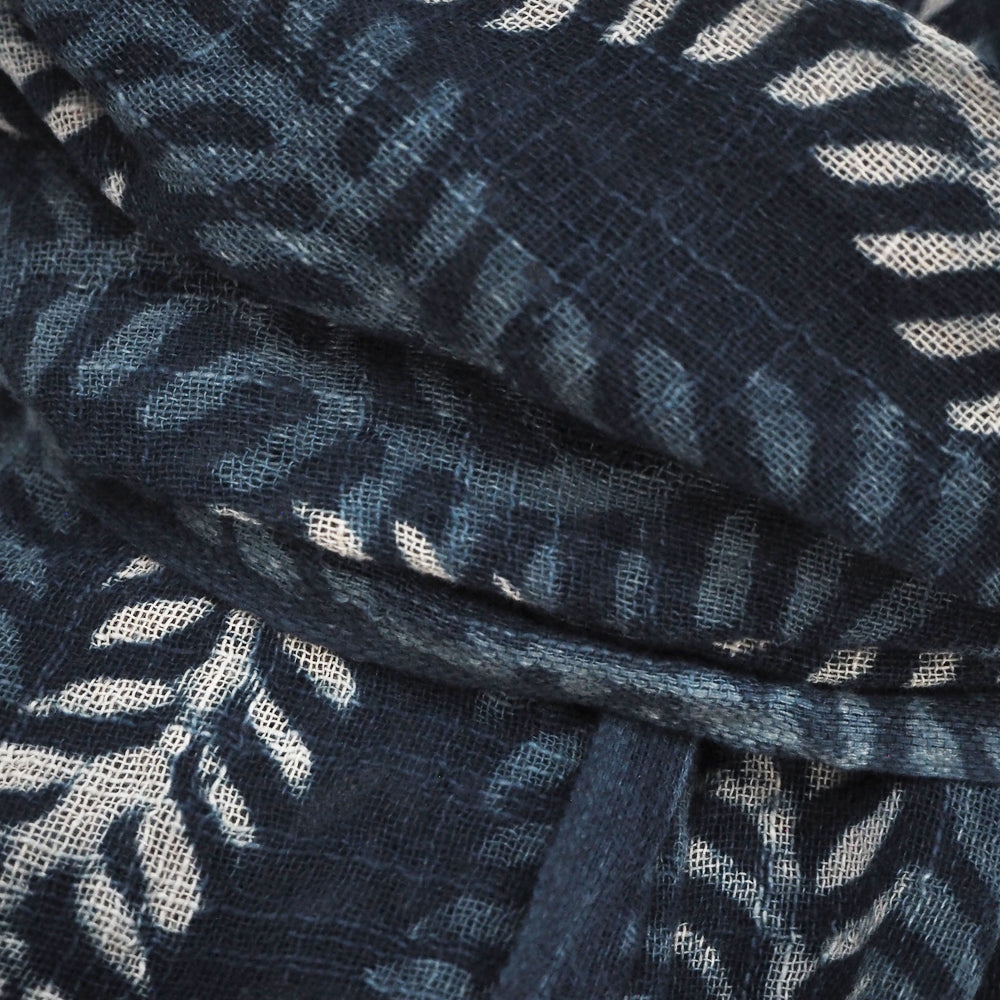 Dabu printed indigo cotton shawl