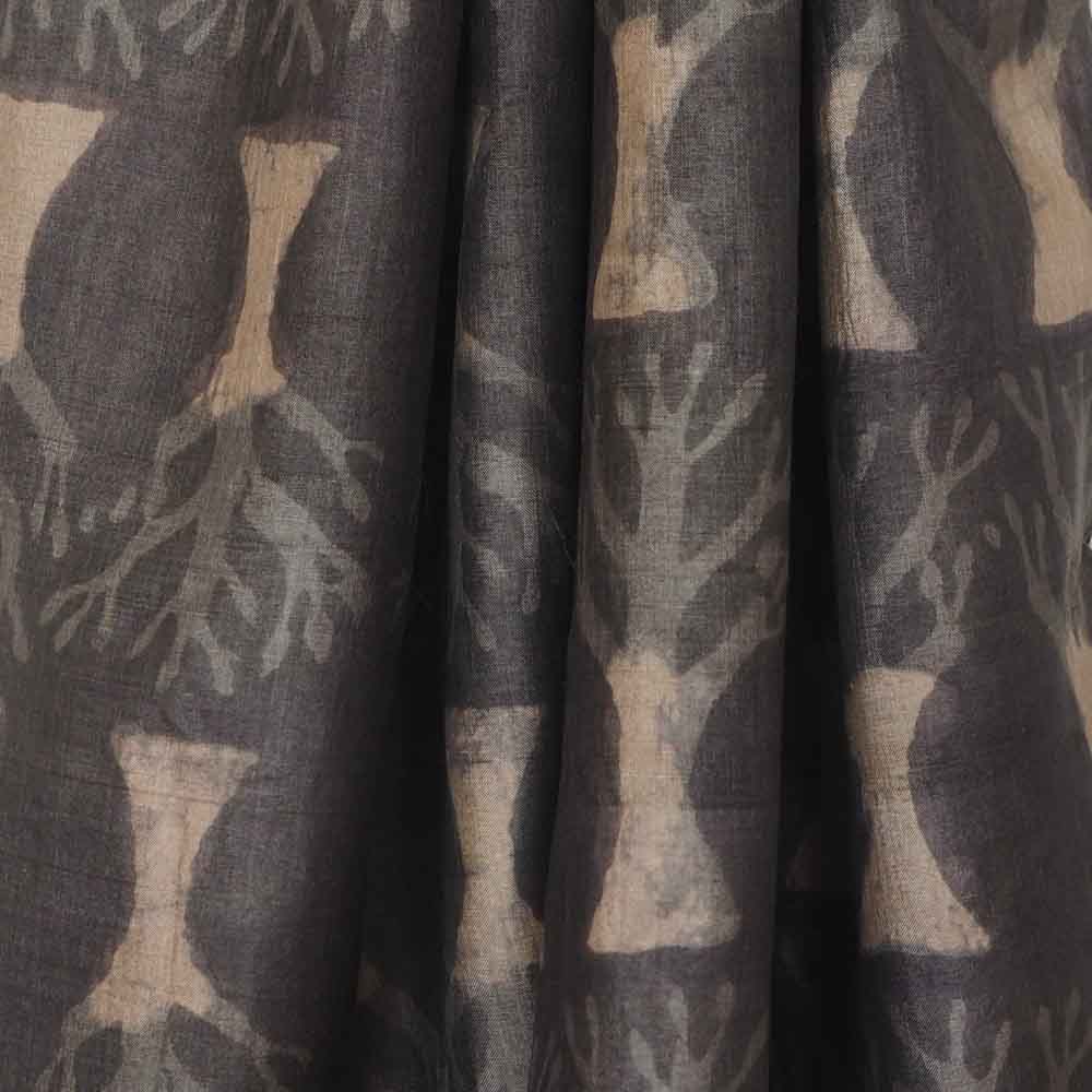 Hand woven fair trade tussar silk block printed scarf