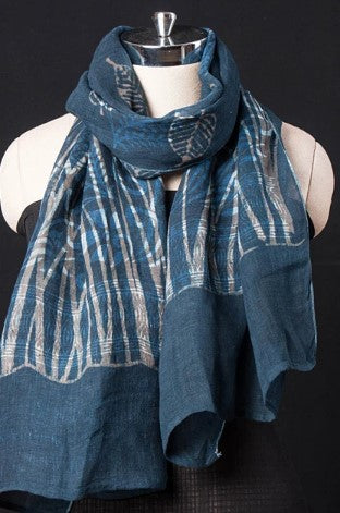 Hand woven fair trade linen block printed scarf with natural dyes