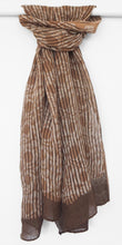 Load image into Gallery viewer, Hand woven fair trade linen block printed scarf with natural dyes
