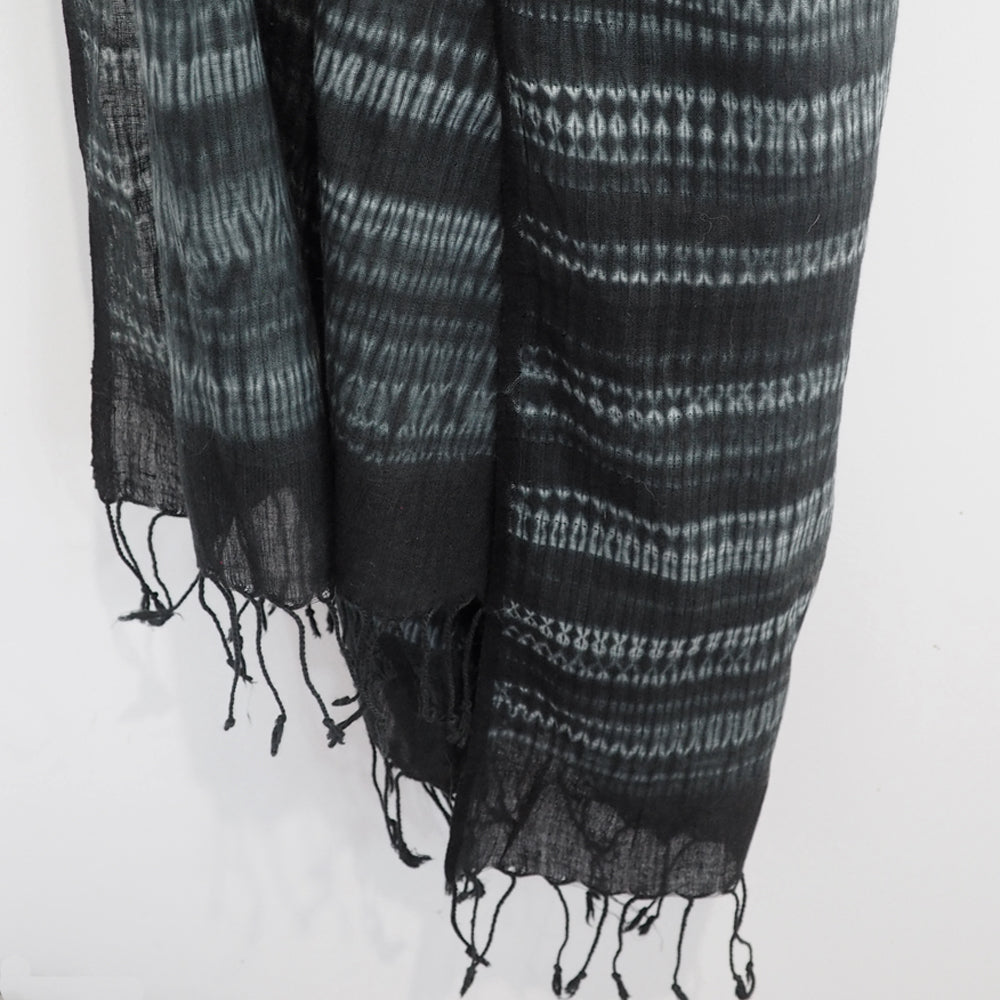 Hand spun & hand woven shibori linen shawl