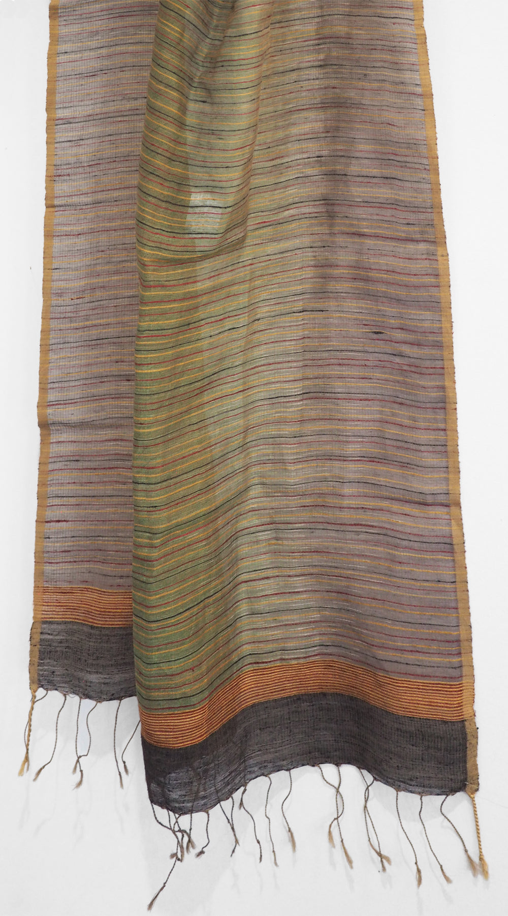 Hand spun and handwoven linen and silk stole