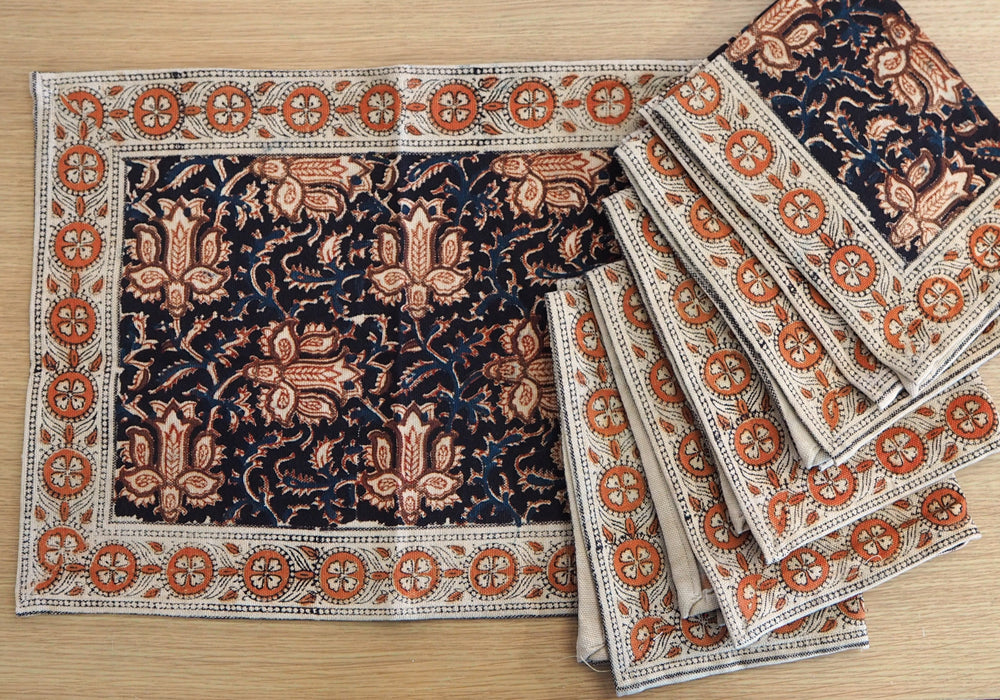 Set of 6 hand printed table mats