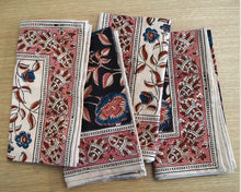 Load image into Gallery viewer, A set of four hand printed table napkins with natural dyes
