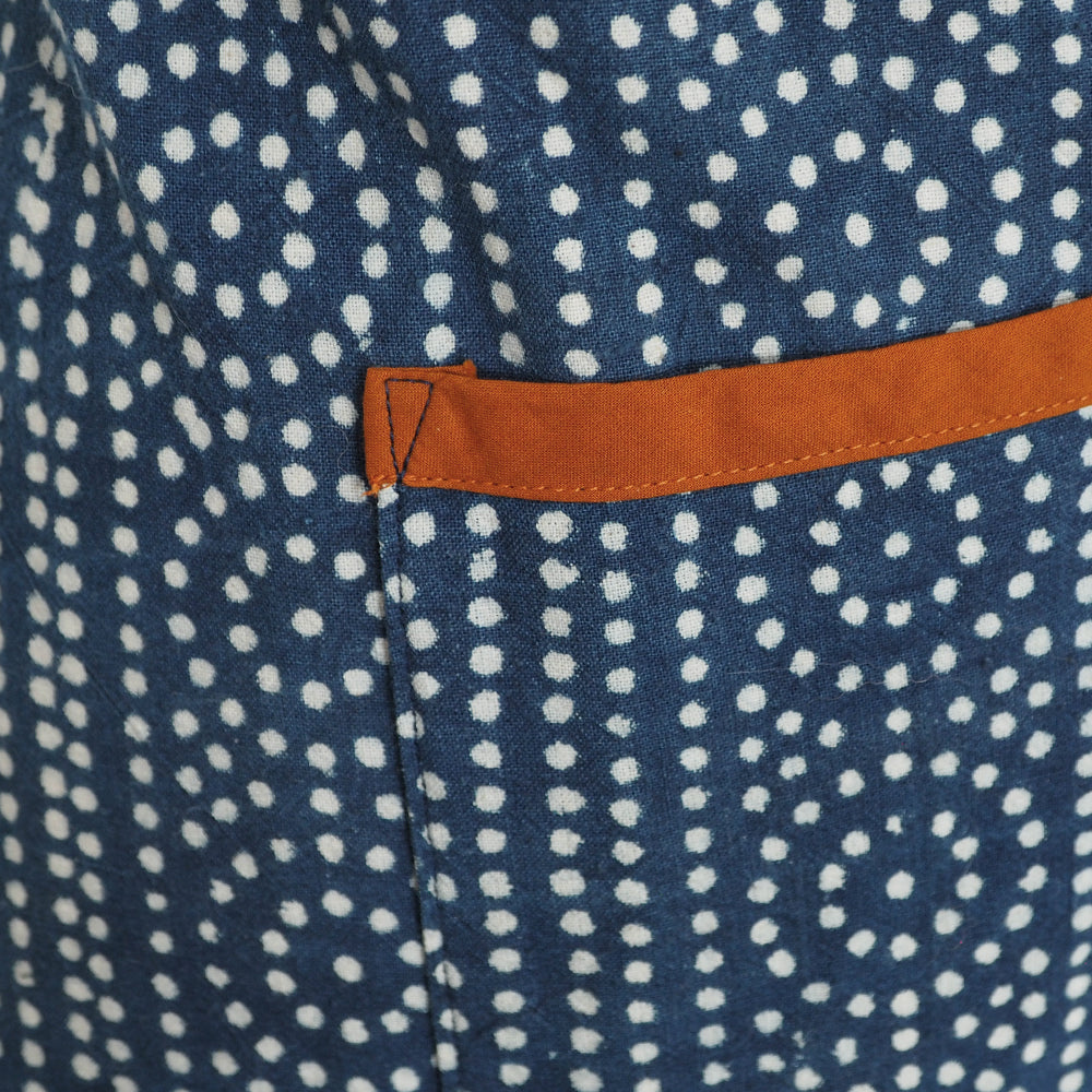 Double sided apron in hand printed cotton