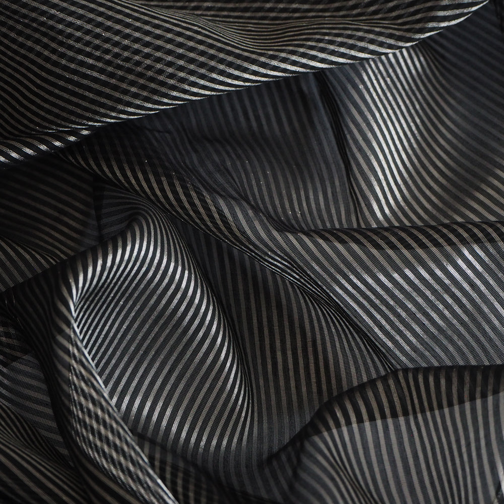 Hand woven black/silver chanderi silk fabric